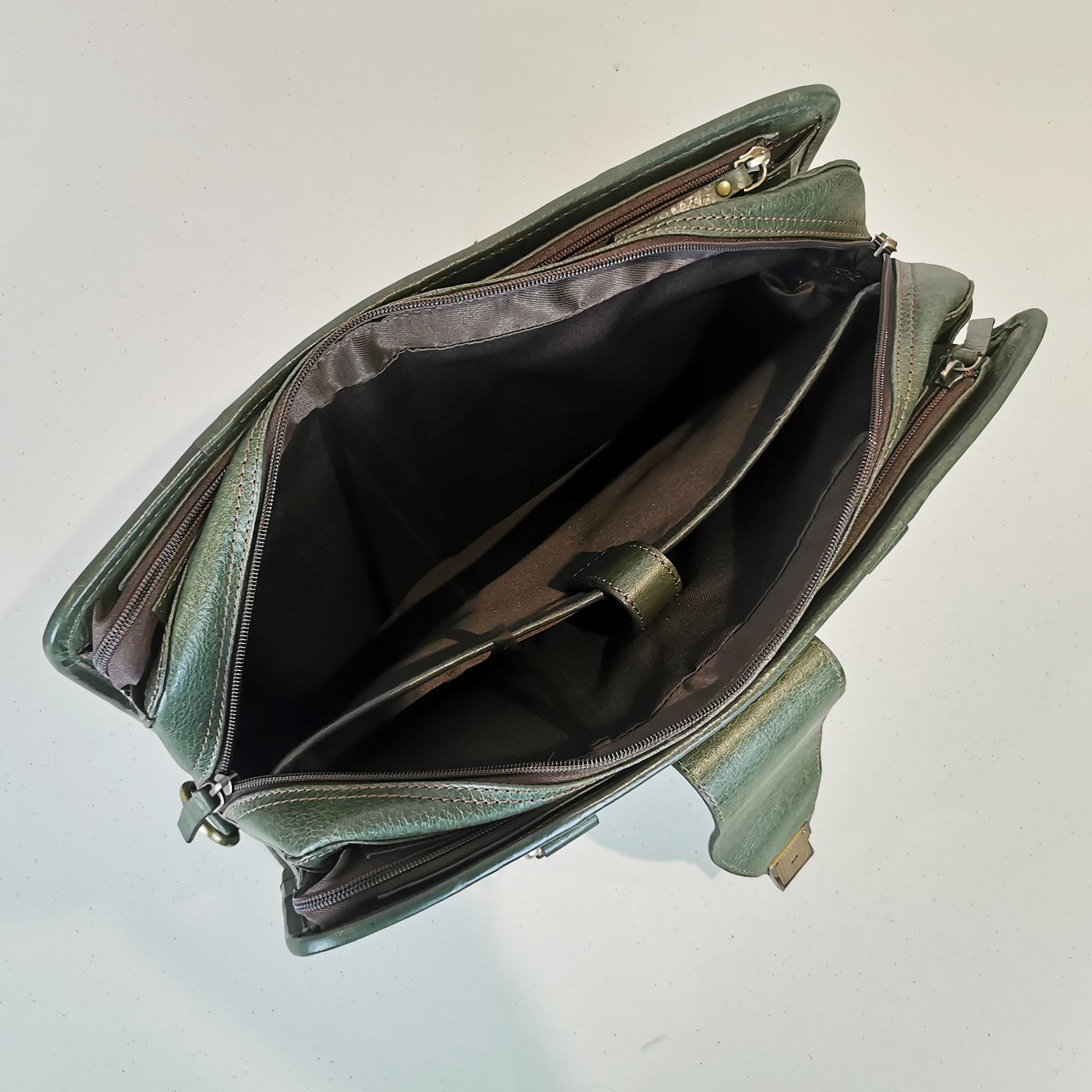Leather Briefcase, Olive Green-4