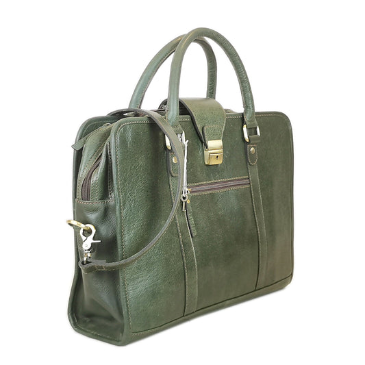 Leather Briefcase, Olive Green-0