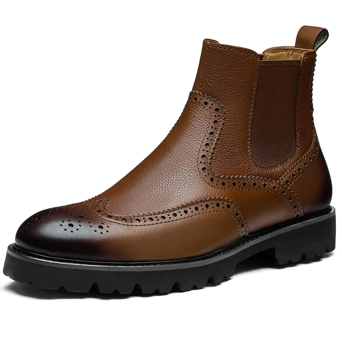 Jepsengord Mens Chelsea Boots Genuine Leather Dress Boots Wingtip Brogue Formal Casual Boots Ankle for Men Yellow Brown 11.5