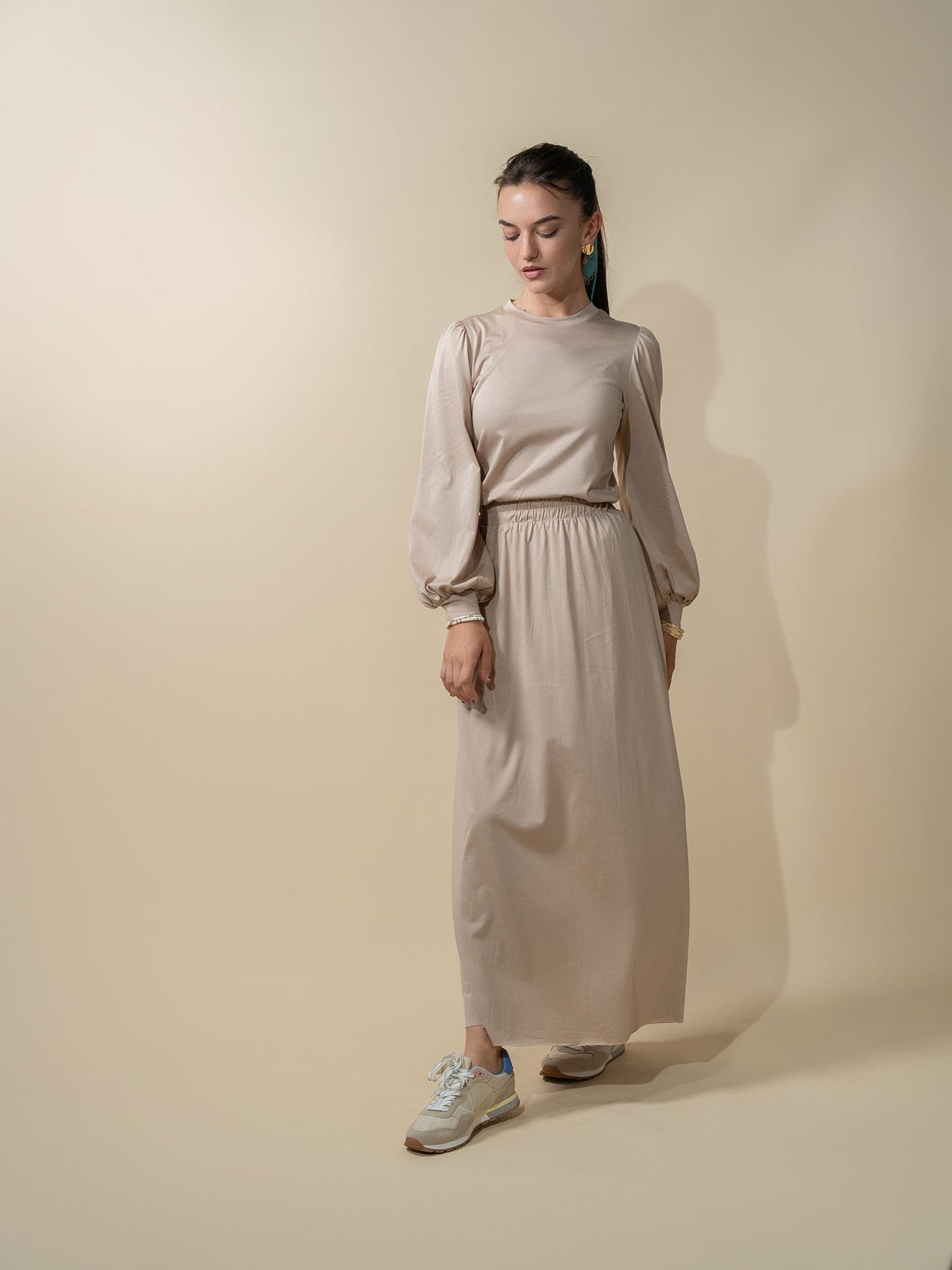 Bubble Sleeve T-Shirt-Taupe-0