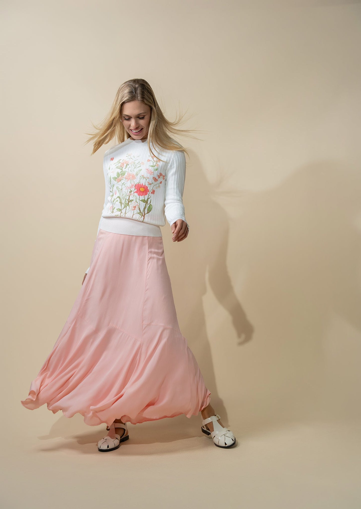 Printed Pointelle Sweater-White-0