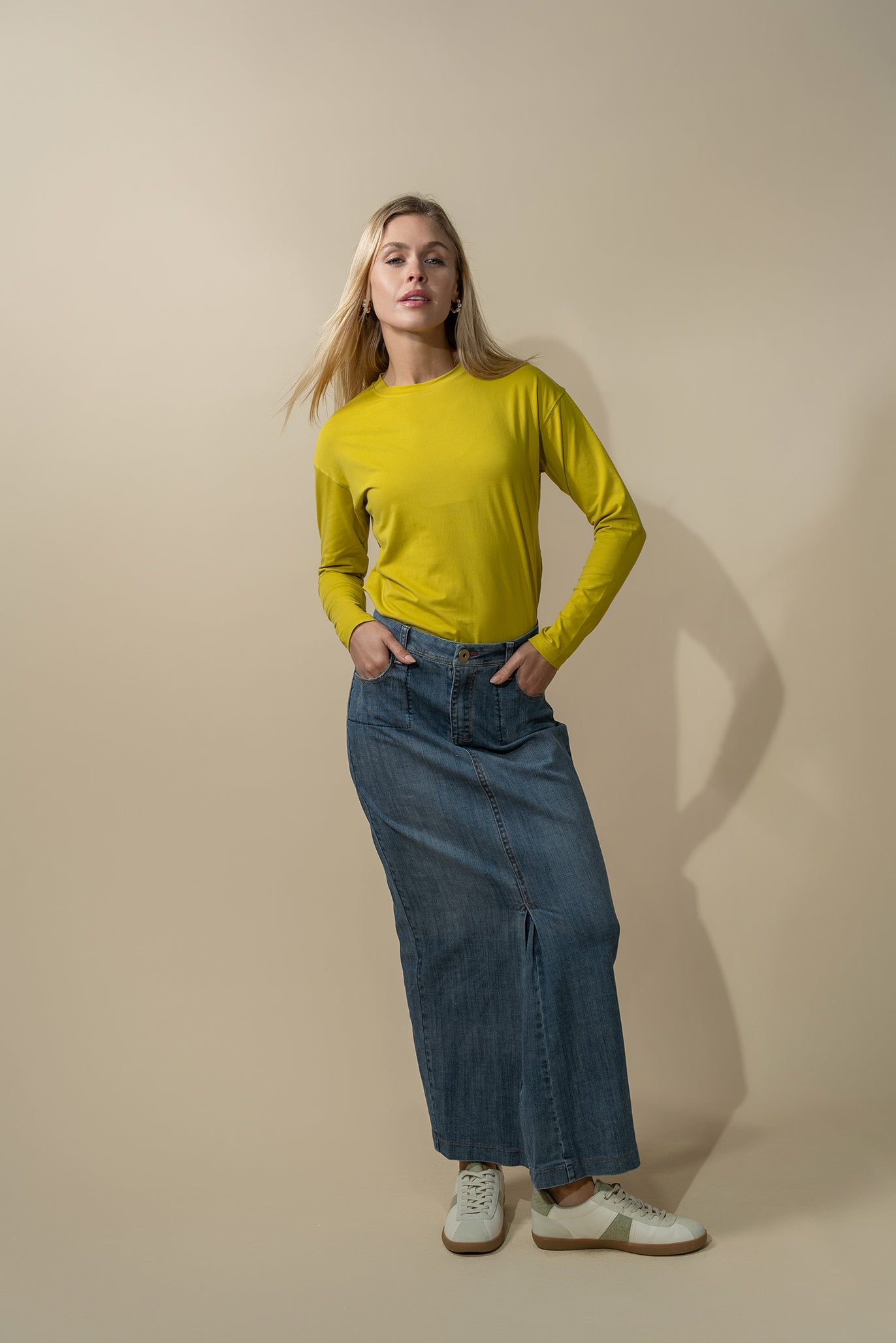 Oversized Rounded Hem T-Shirt-Lime Green-0