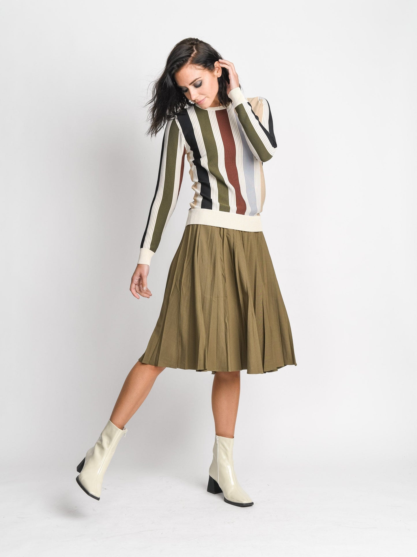 PLEATED SKIRT 27"-OLIVE-0