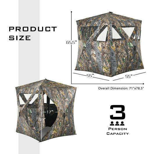 3 Person Portable Pop-Up Ground Hunting Blind with Tie-downs-5