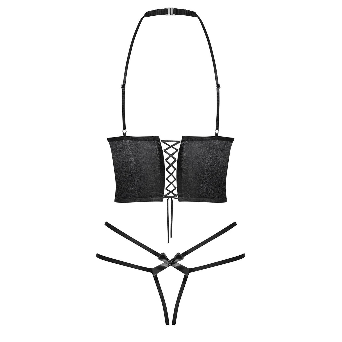Sexy Open Cup Corset & String Obsessive Delishya Black-3