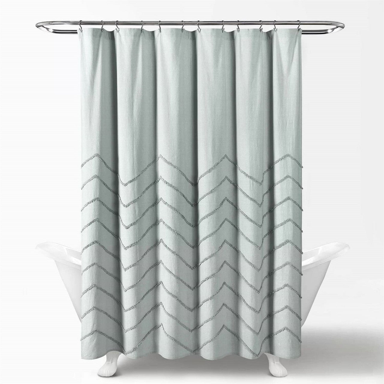 72-inch Pastel Blue Chenille Cotton Shower Curtain with Chevron Pattern-2