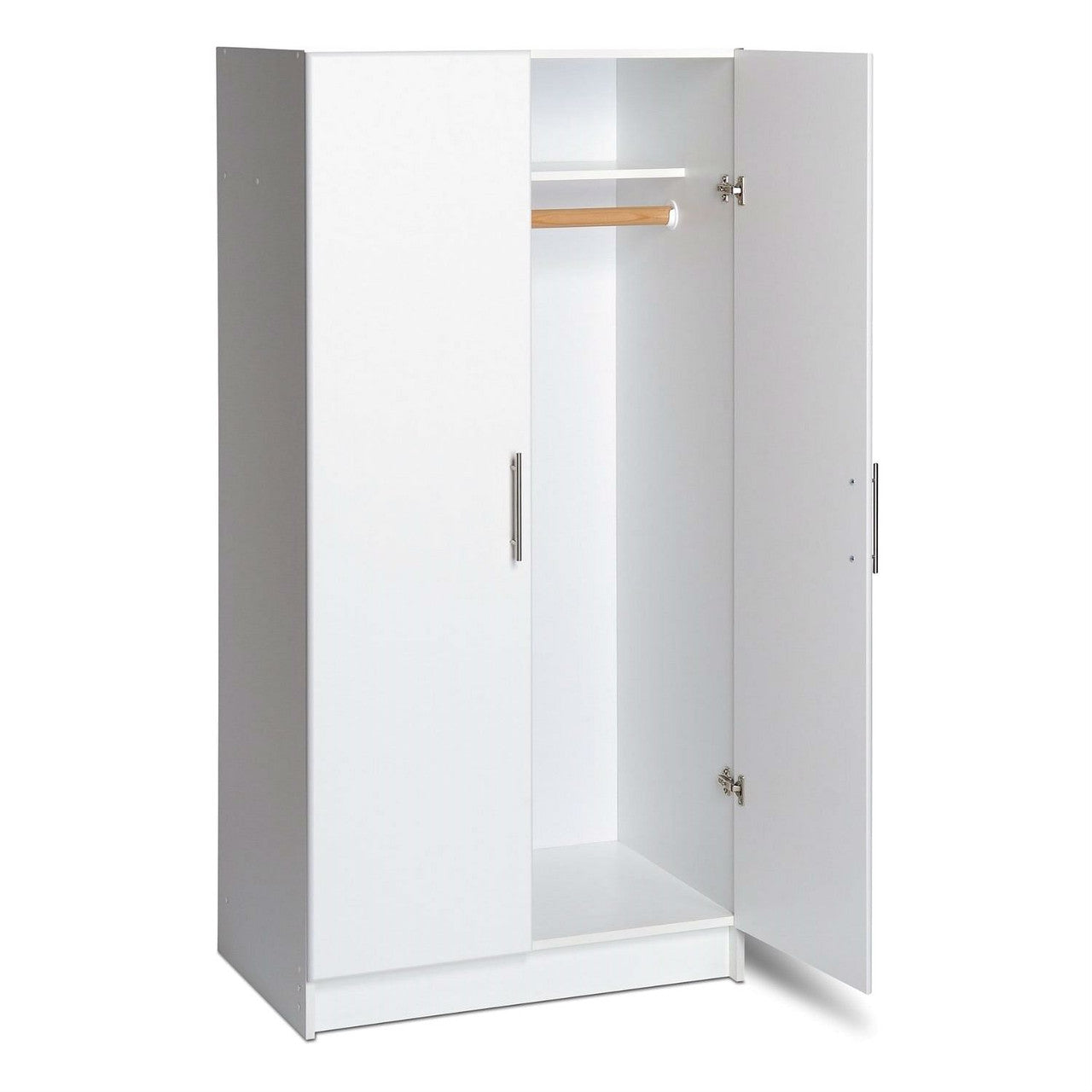 White 2-Door Wardrobe Cabinet with Hanging Rail and Storage Shelf-1