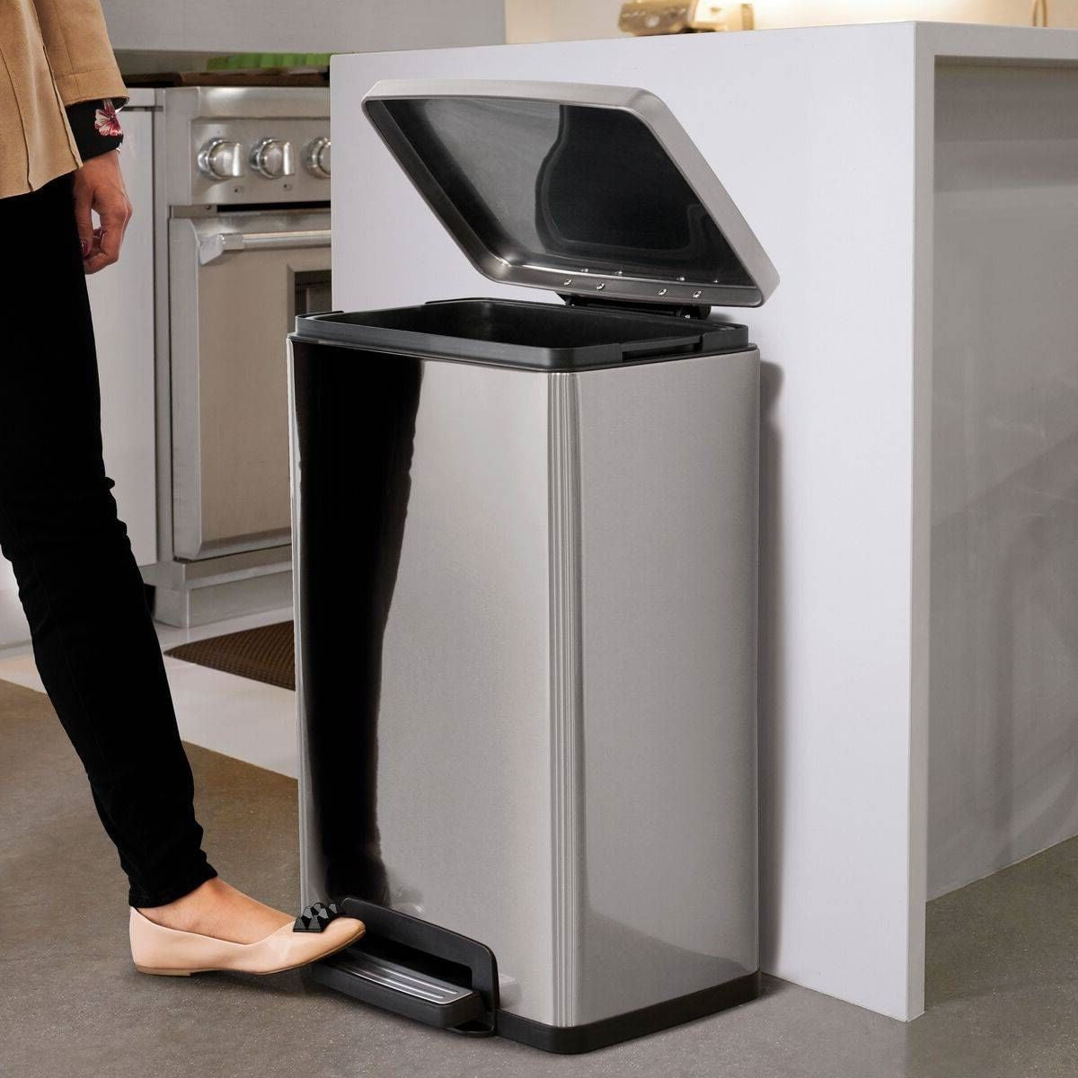 13-Gallon Kitchen Trash Can with Step Lid in Stainless Steel Finish-1
