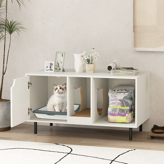 40 Inch Cat Litter Box Enclosure for 2 Cats Hidden Cat Washroom-White-1
