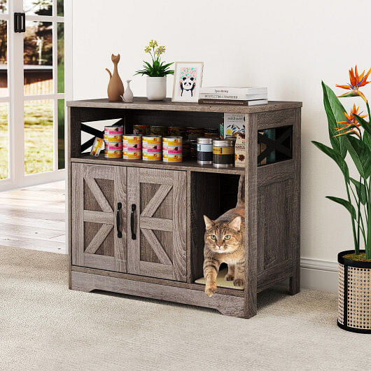 Cat Litter Box Enclosure Hidden Cat Washroom Furniture with Storage-Grey-1
