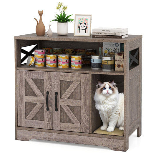 Cat Litter Box Enclosure Hidden Cat Washroom Furniture with Storage-Grey-4