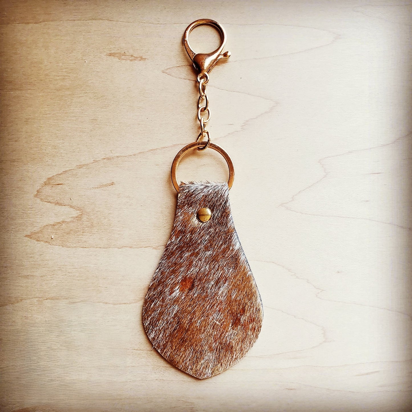 Hair on Hide Leather Key Chain - Tan and Gold 700s-0