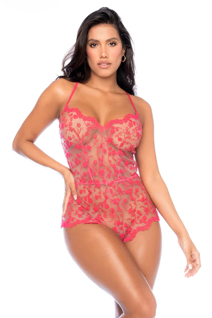 Sheer Lace Romper Mapale Cherry-0