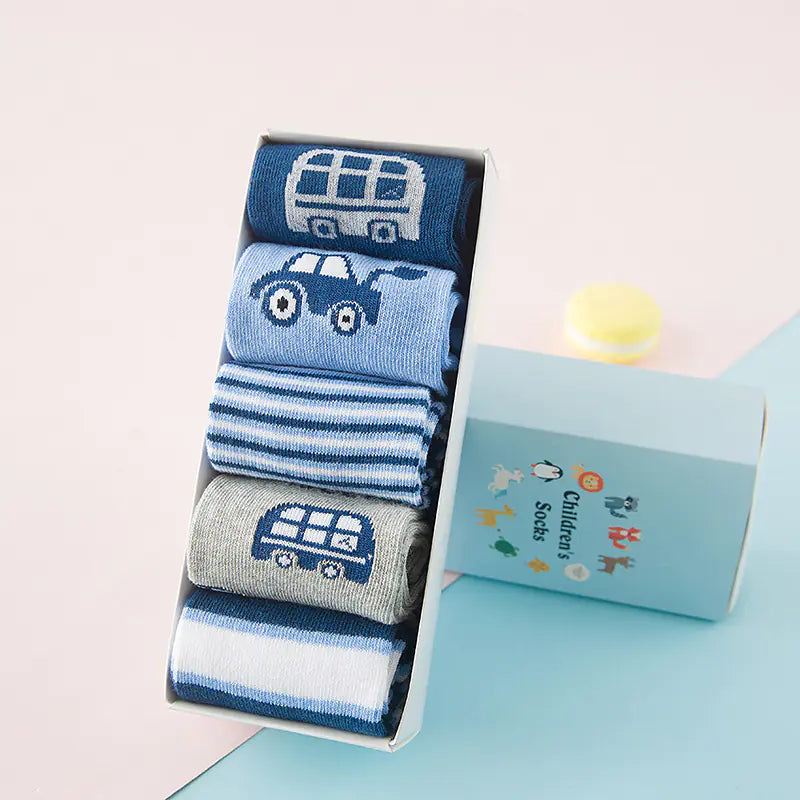 Cartoon Baby Socks in Bag - Short Cotton Car Design