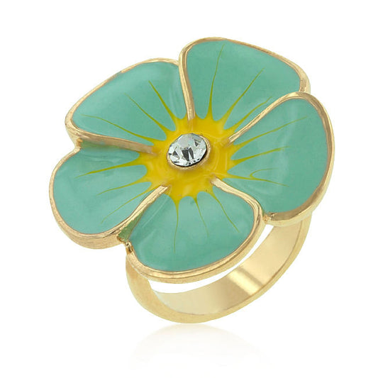 Light Blue Enamel Large Floral Ring-0