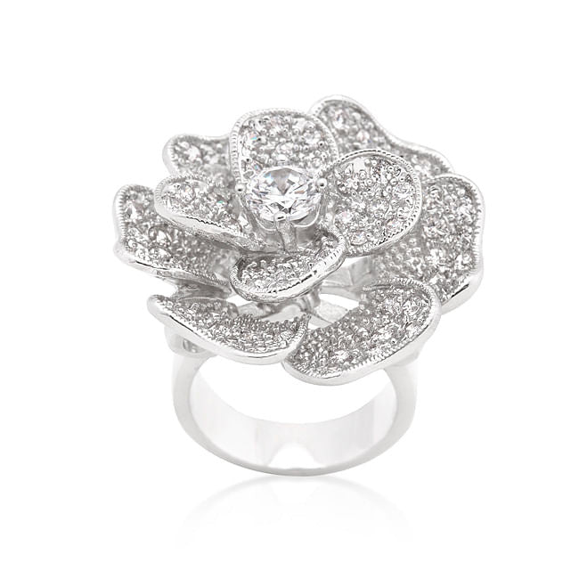 Large Flower Cubic Zirconia Cocktail Ring-1