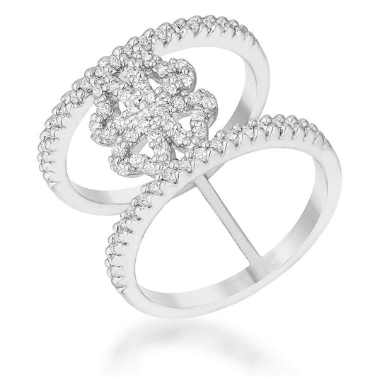Lauren 0.4ct CZ Rhodium Delicate Clover Wrap Ring-0