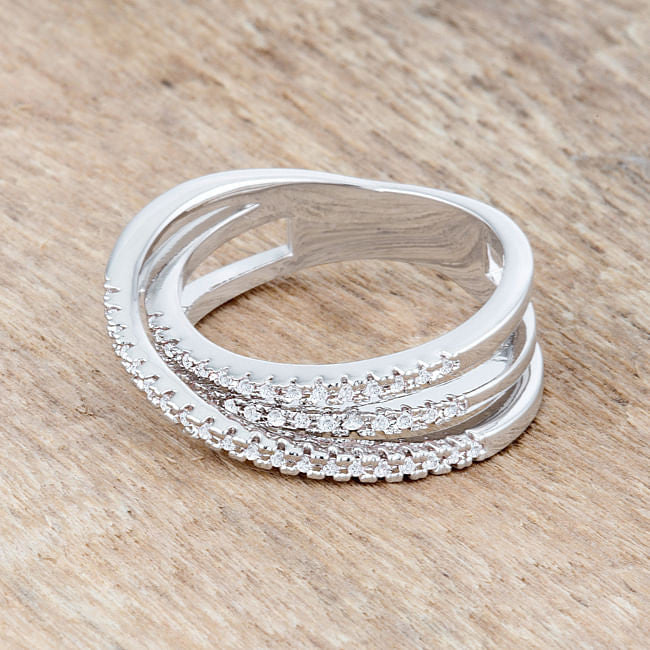 Lynn 0.25ct CZ Rhodium Twisted Trio Band Ring-1