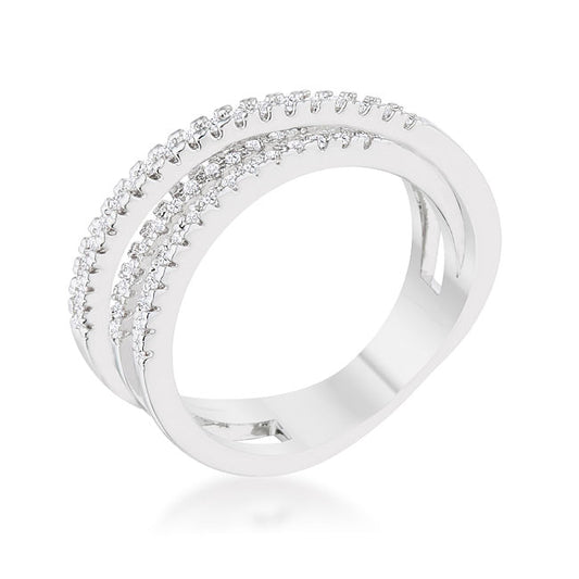 Lynn 0.25ct CZ Rhodium Twisted Trio Band Ring-0
