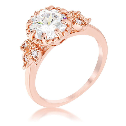 2Ct Rose Gold Plated Round Cut CZ Trio Laurel Leaf Engagement Ring-0