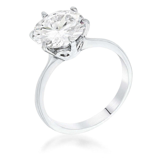 3.5 Carat Single Stone CZ Rhodium Classic Solitaire Ring-0