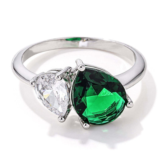 2.75ct Clear & Emerald Green CZ Toi et Moi Ring-0