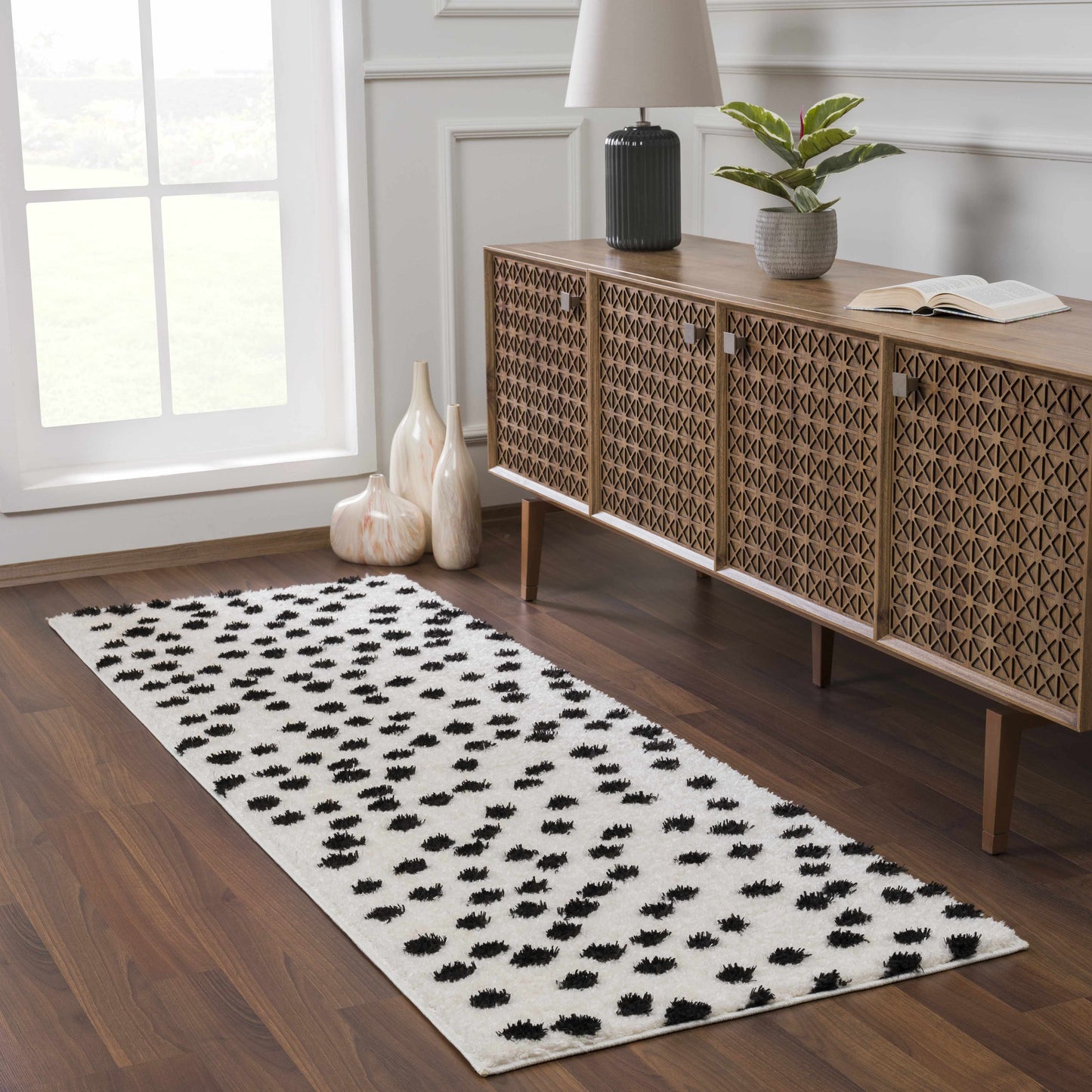 Cansu Black & White Dotted Area Rug-3