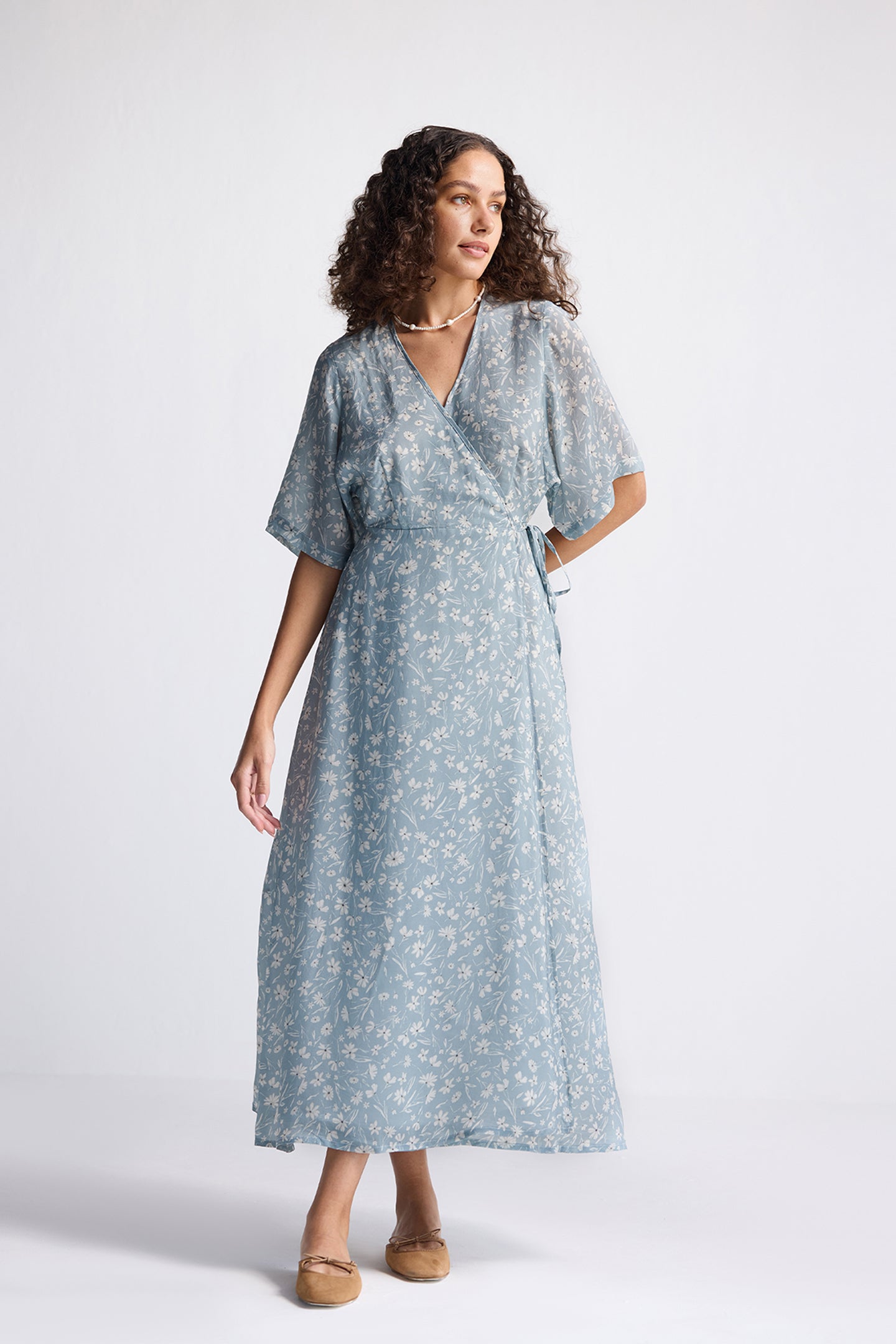 Maxi Wrap Dress in Light Blue Florals-2