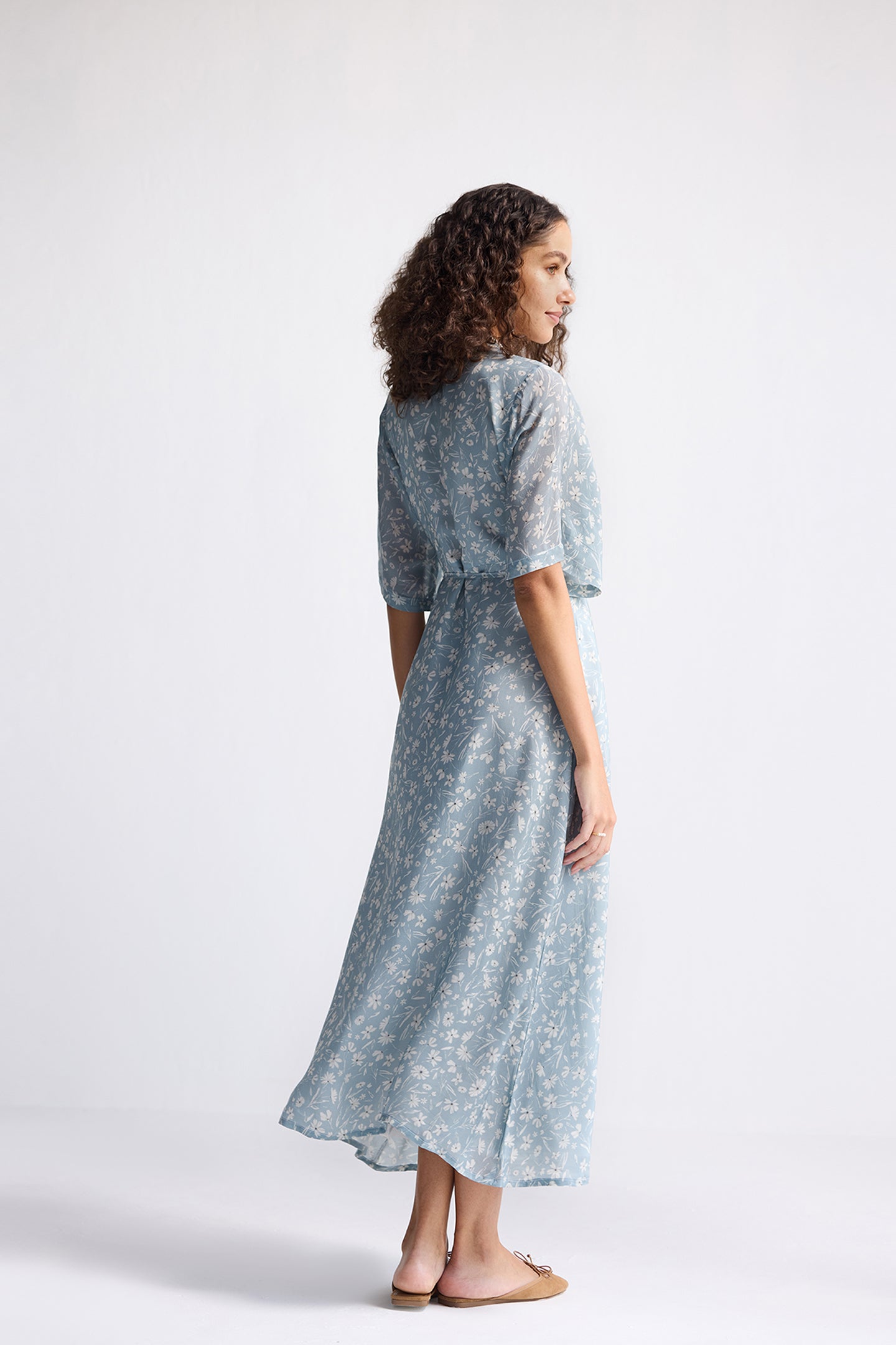 Maxi Wrap Dress in Light Blue Florals-4