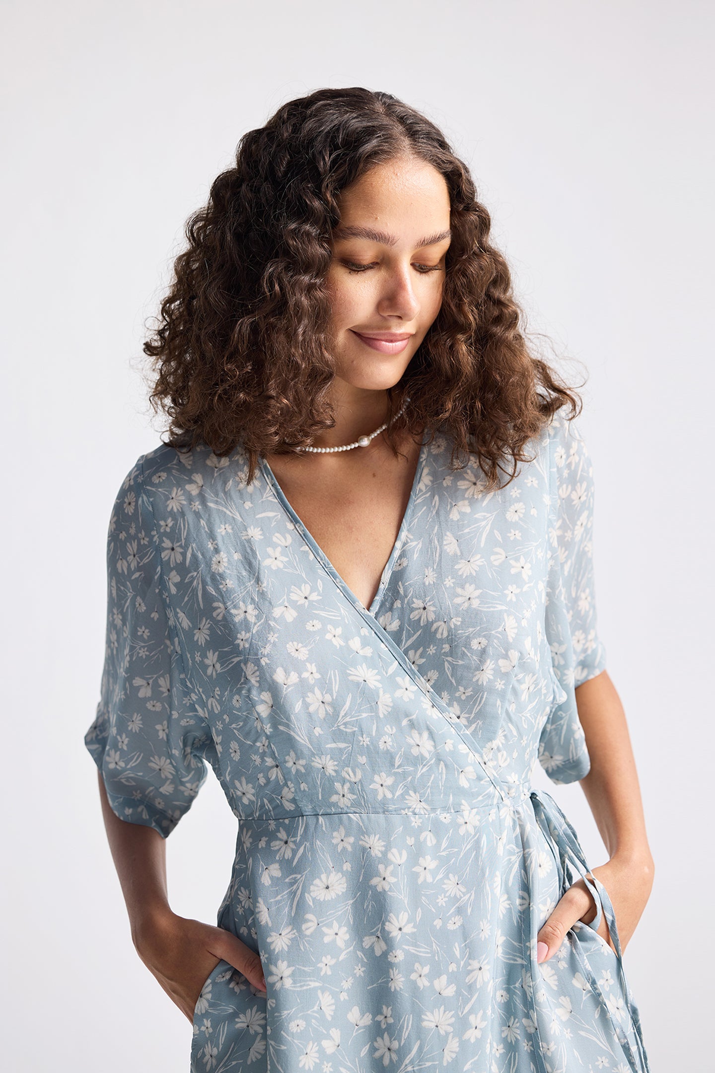Maxi Wrap Dress in Light Blue Florals-1