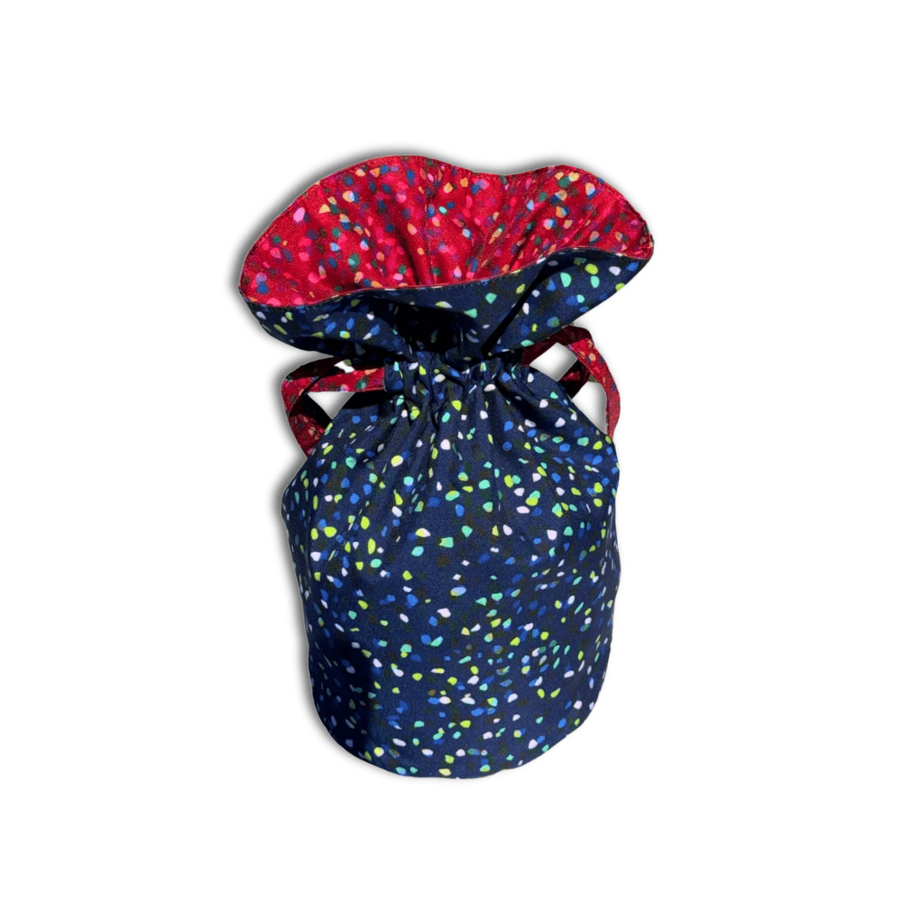 Medium Reusable Fabric Gift Bag | Blue & Red Confetti-5