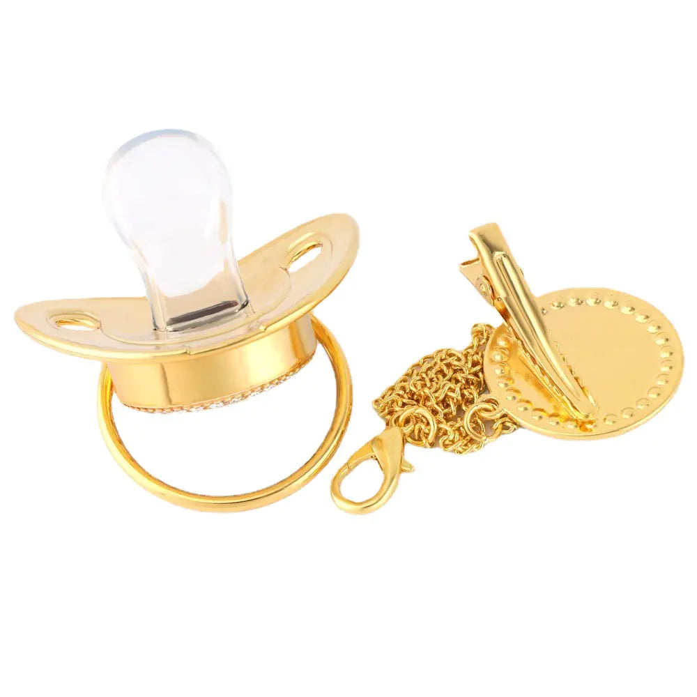 Luxury Gold Diamond Pacifier with Alphabet and Chain