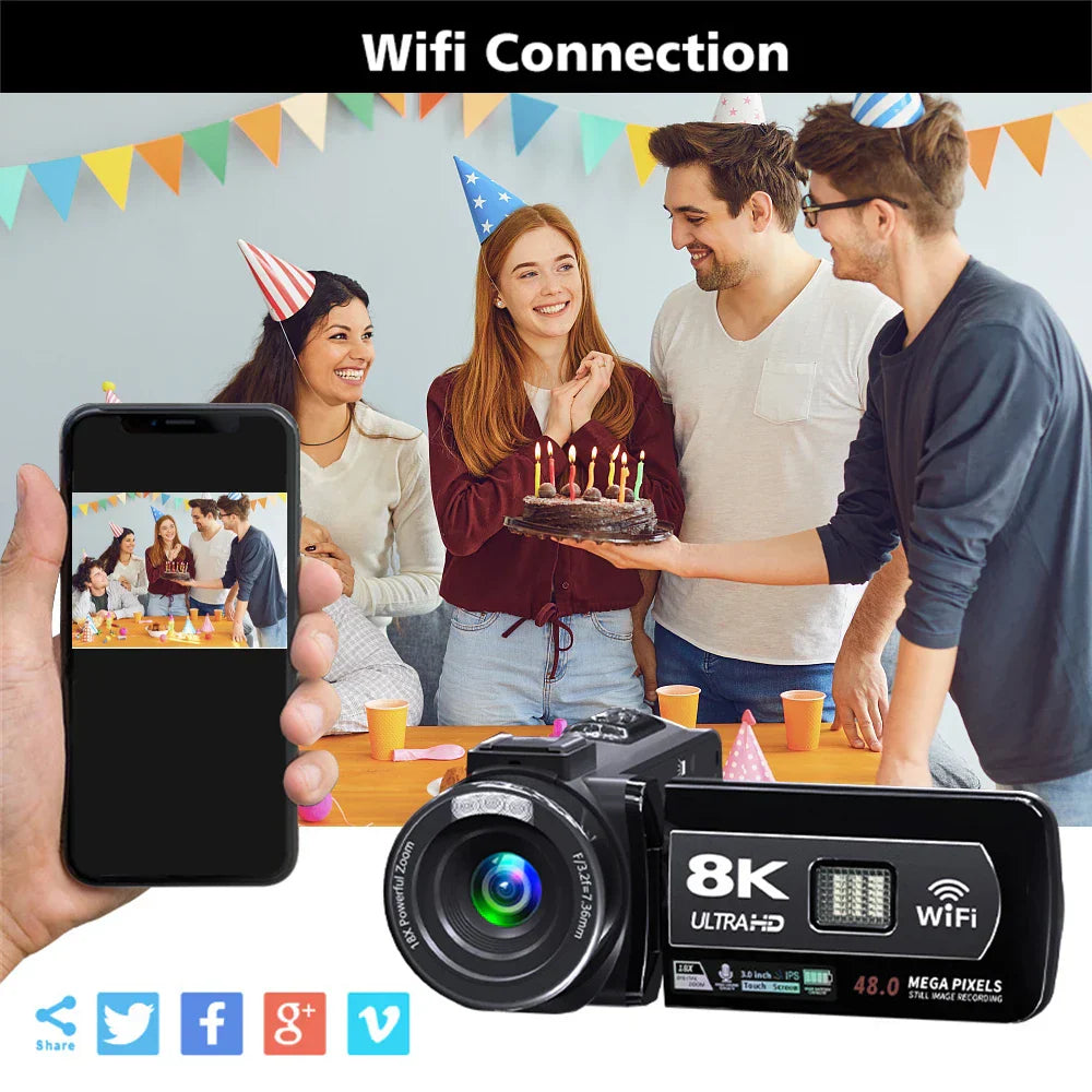 8K Digital Video Camera 64GB Card Included Black-4