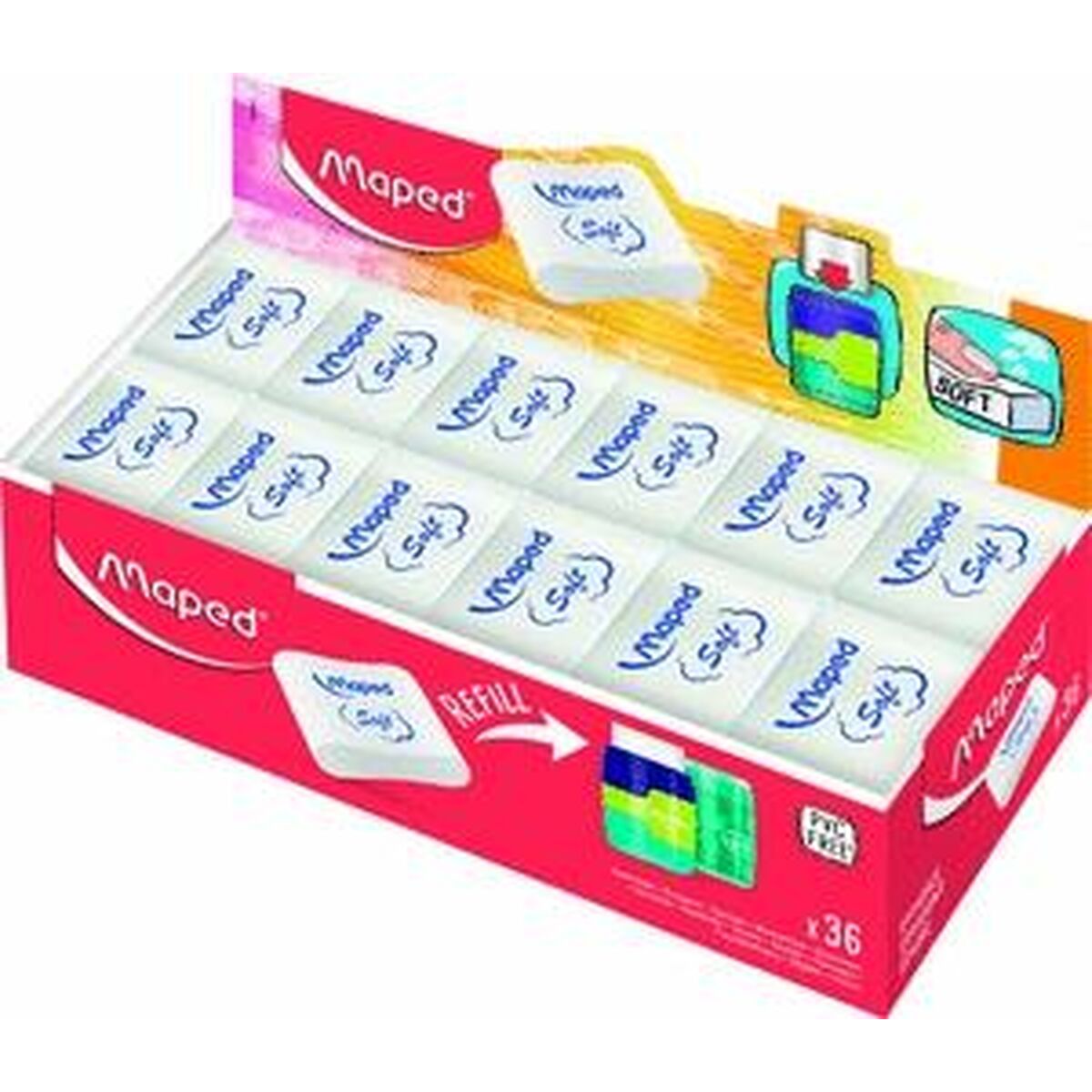 Eraser Set Maped Essential Soft Connect White 36 Units-1