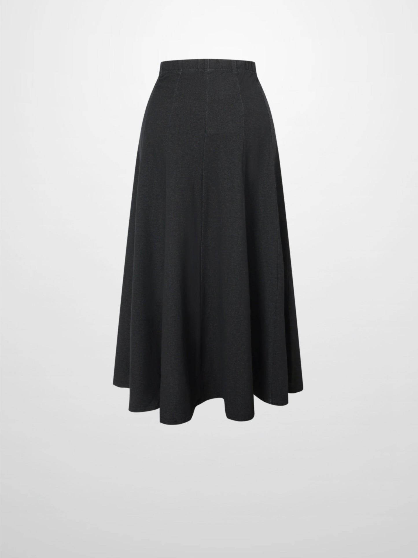 Paneled Flare Skirt 25"-Solid Black-2