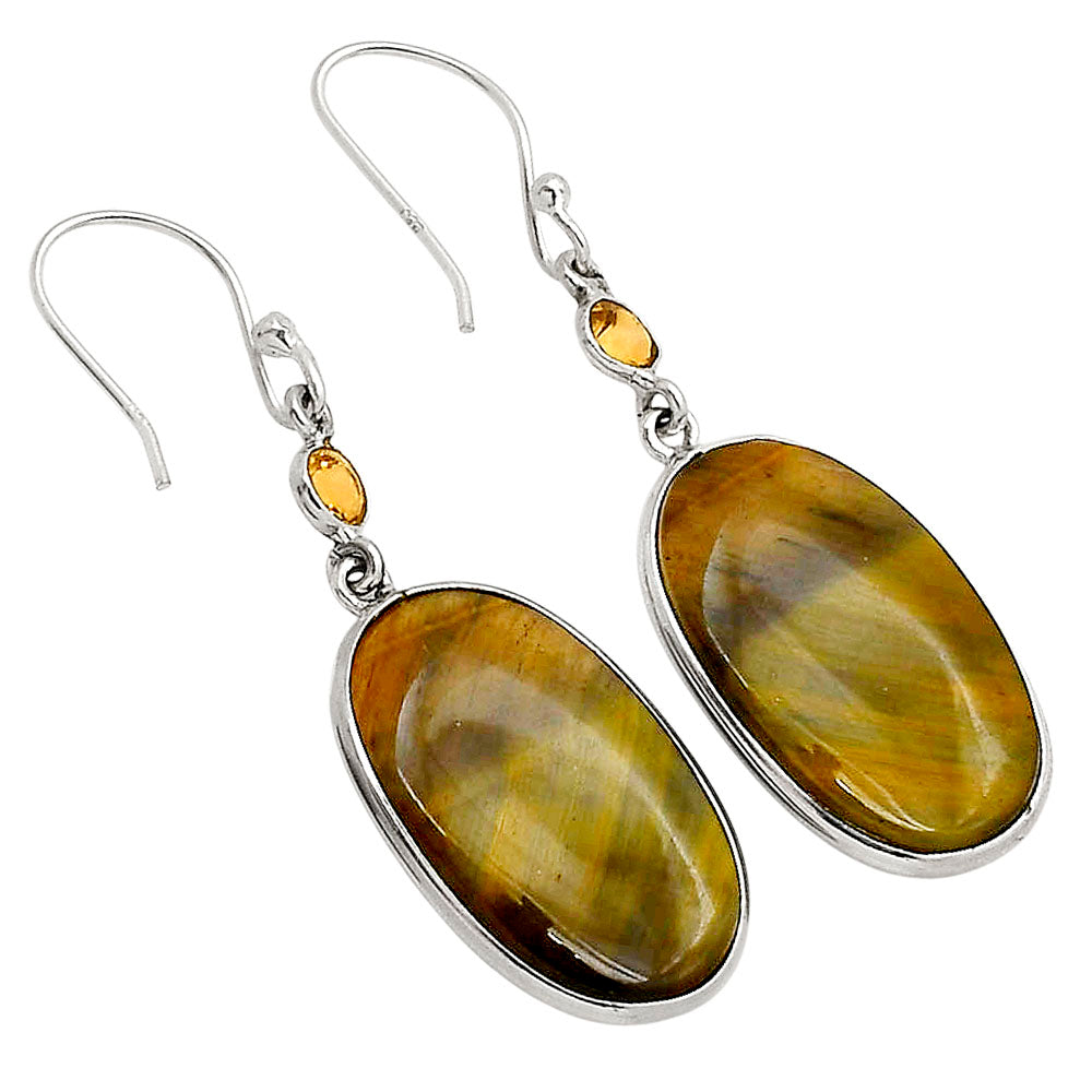 Blue Tiger Eye and Citrine Earrings E-1002 SDE90210-2