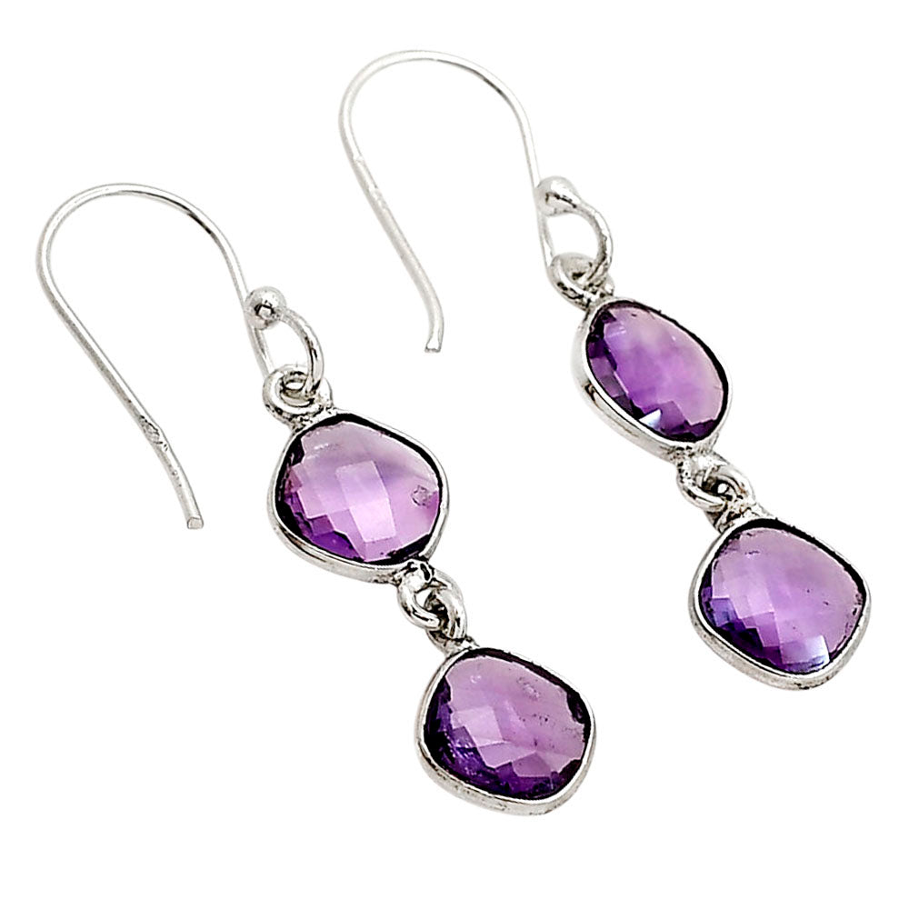 Amethyst Checker Briolette Earrings E-1006 SDE90780-2