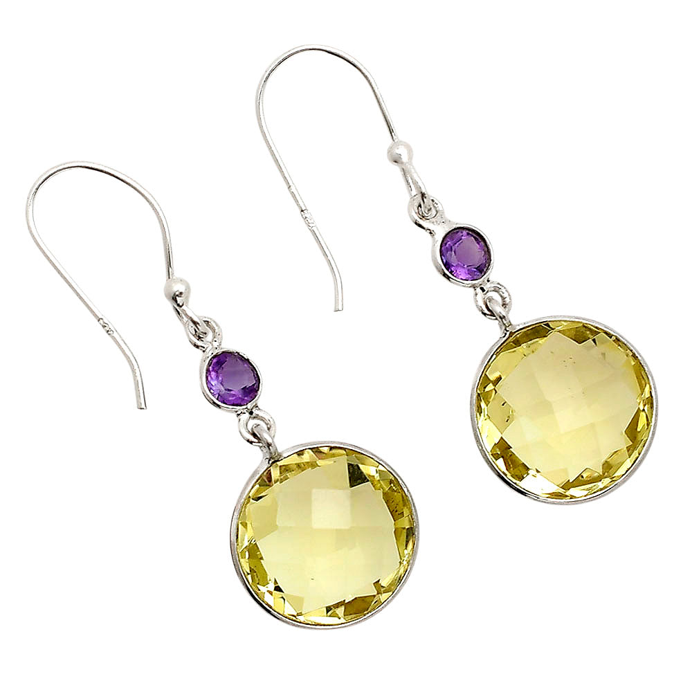 Lemon Quartz Checker Briolette and Amethyst Earrings E-1006 SDE90871-0