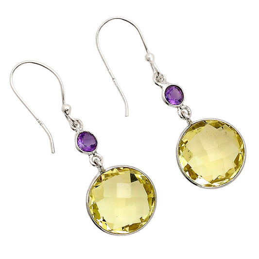 Lemon Quartz Checker Briolette and Amethyst Earrings E-1006 SDE90871-0