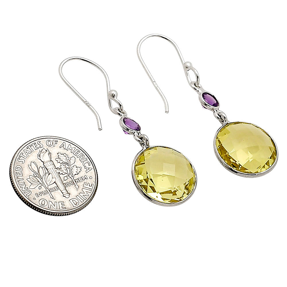 Lemon Quartz Checker Briolette and Amethyst Earrings E-1006 SDE90871-1