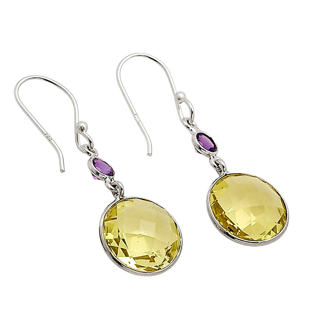 Lemon Quartz Checker Briolette and Amethyst Earrings E-1006 SDE90871-2