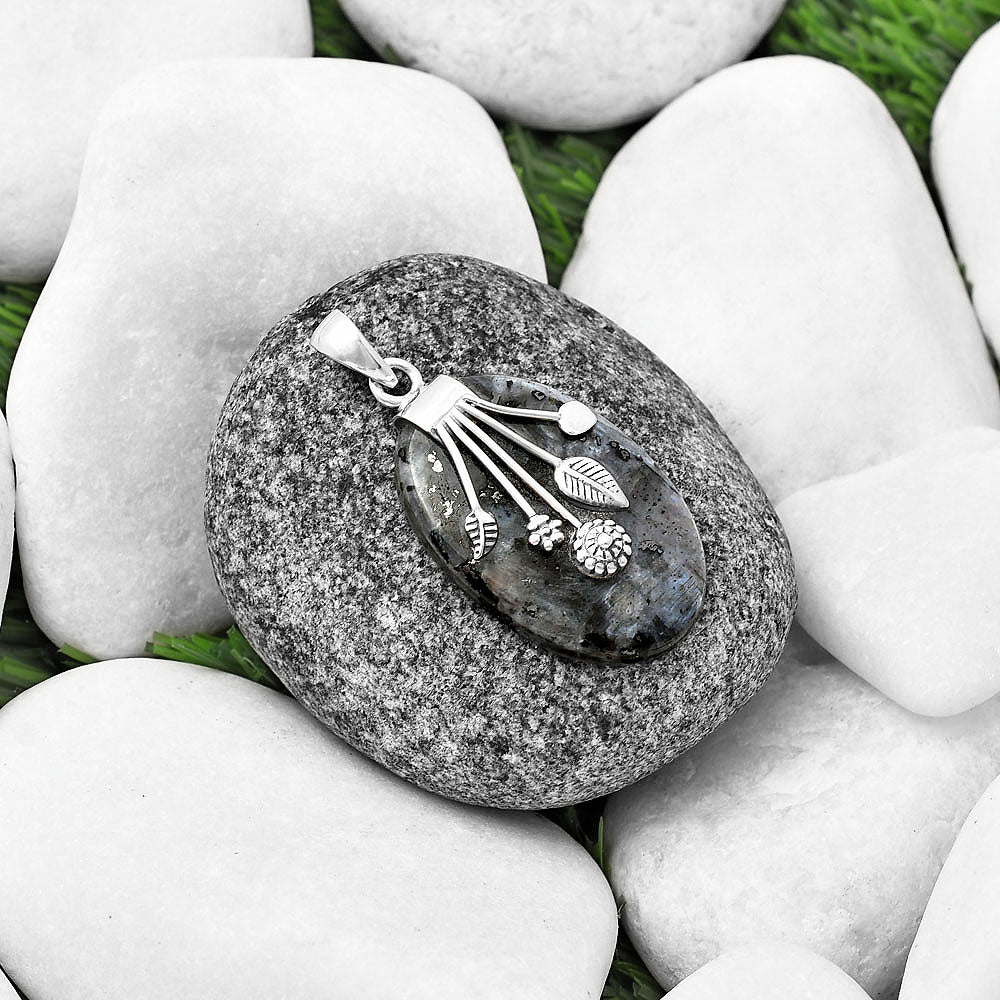 Larvikite Stone - Black Moonstone Pendant P-1647 SDP141305-1