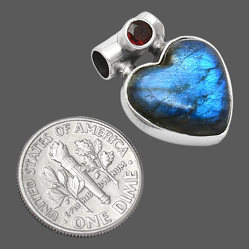 Heart Blue Fire Labradorite & Garnet Pendant P-1300 SDP152267-2