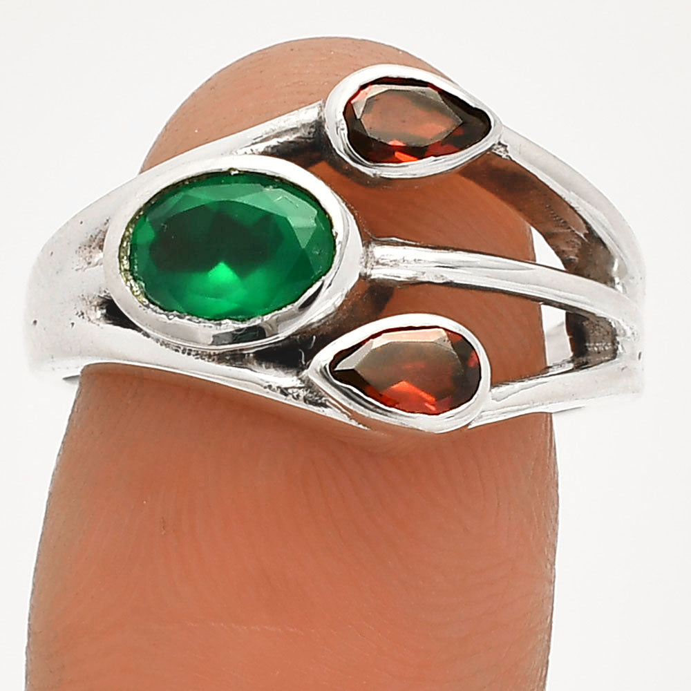 Green Onyx and Garnet Ring size-7 SDR233160 R-1024-0