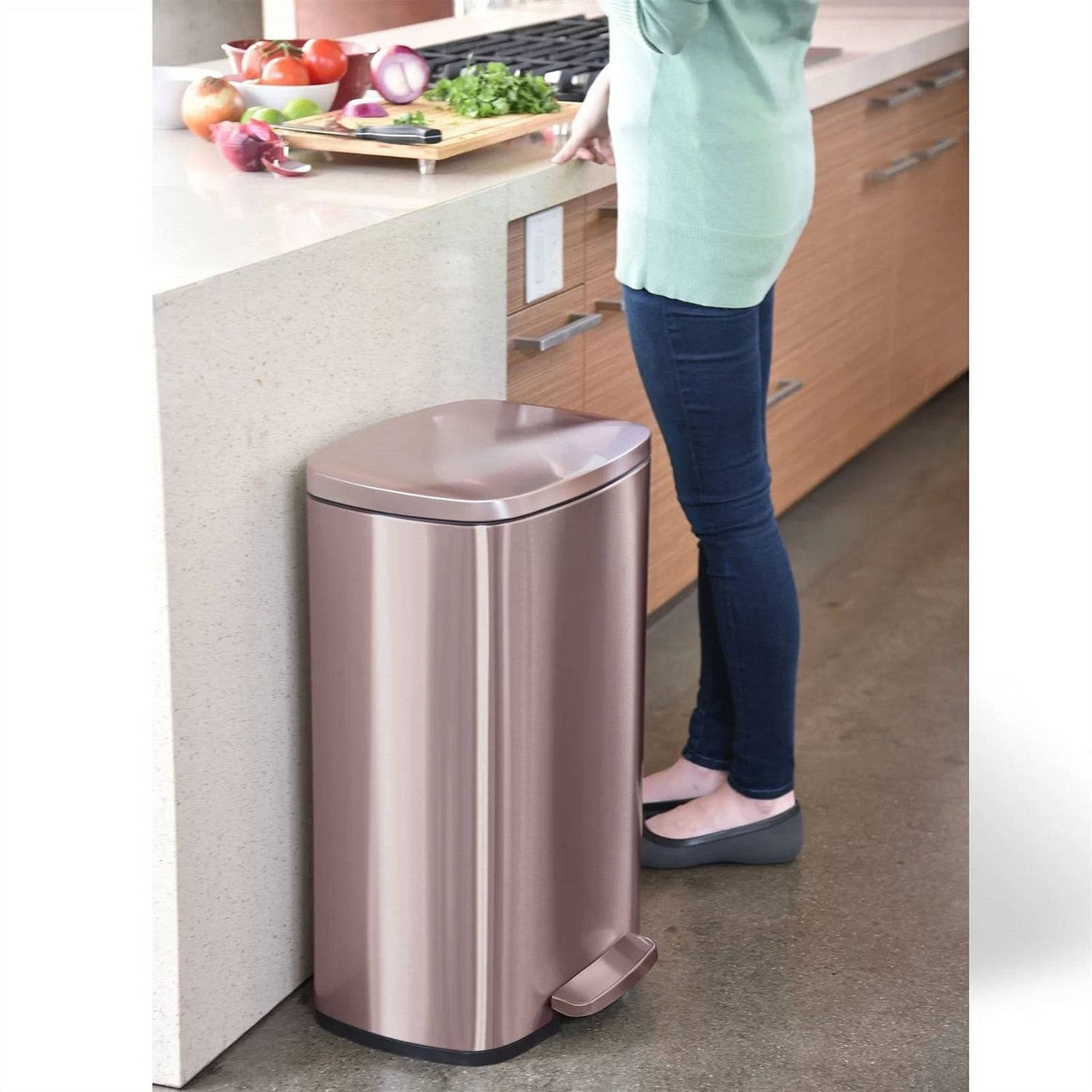 13-Gallon Copper Rose Gold Stainless Steel Step Trash Can with Deodorizer Filter-1