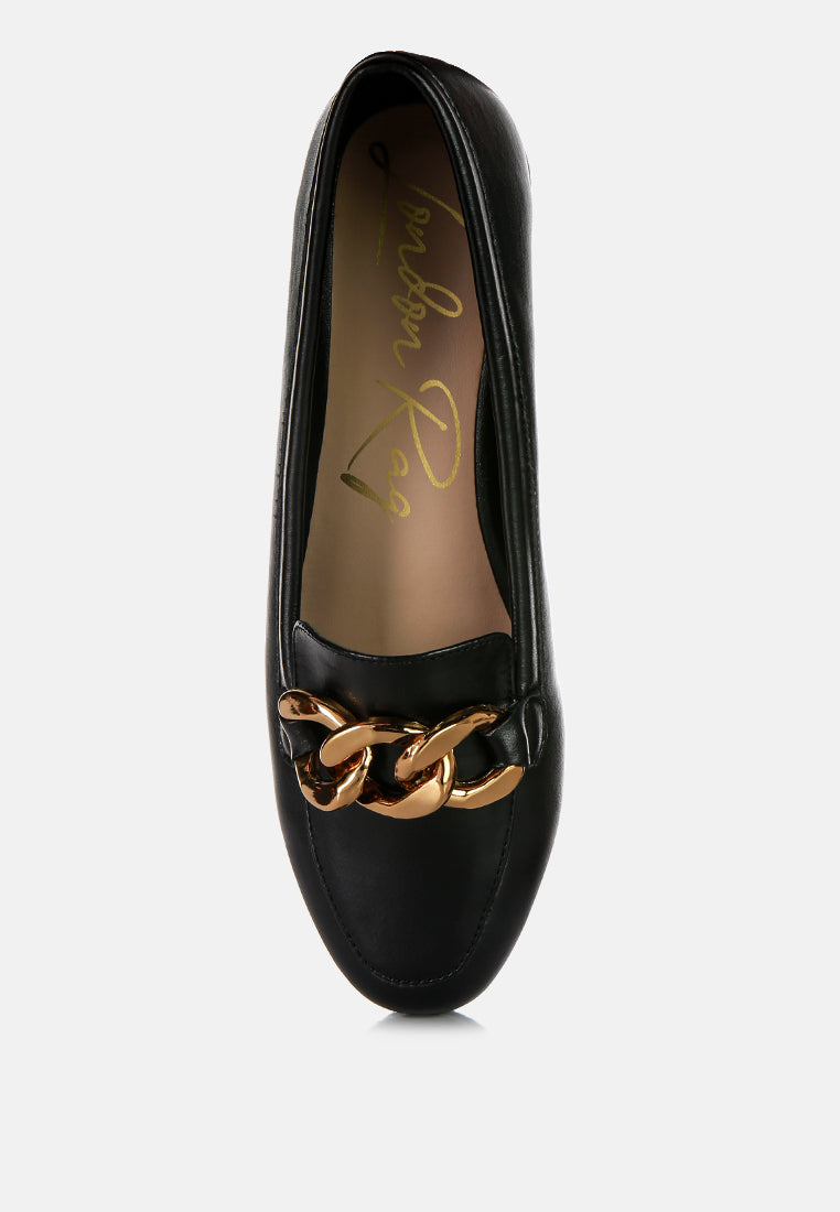 Chunky Metal Chain Faux Leather Loafers-4