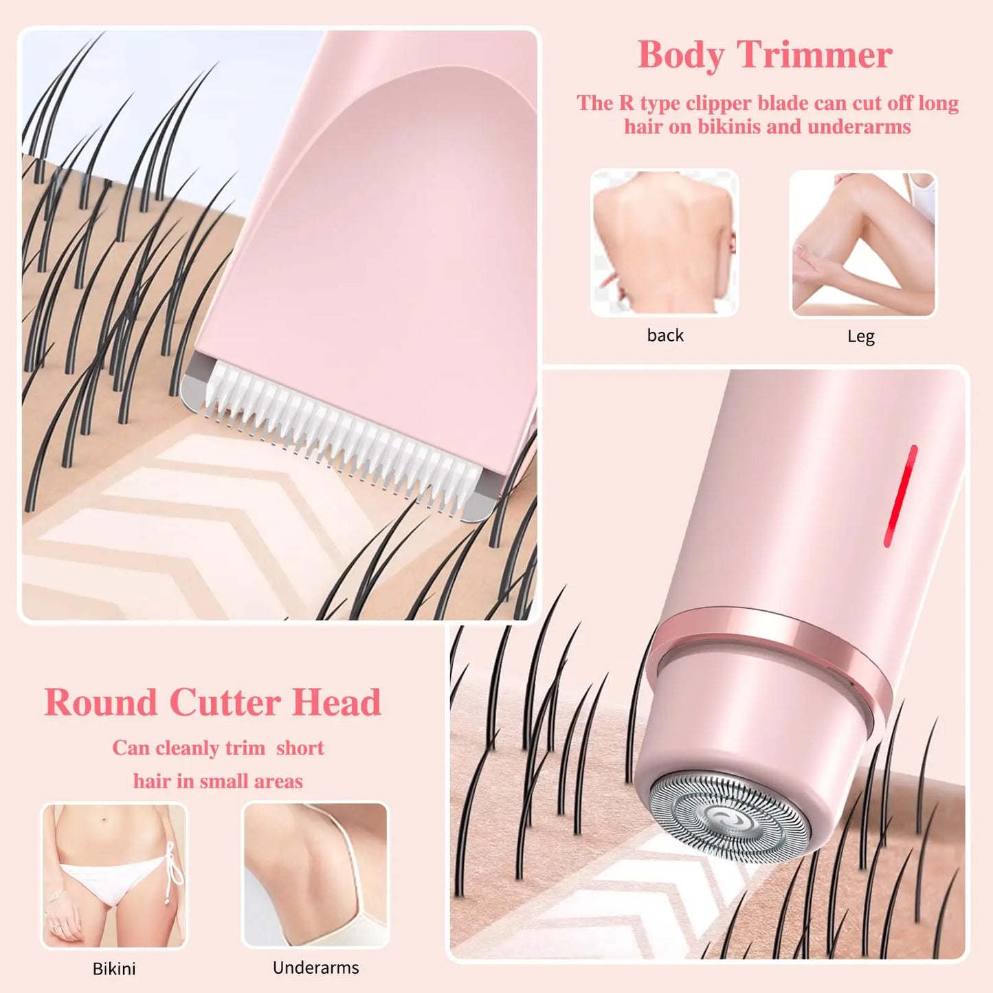 2 in 1 Electric Bikini Trimmer & Facial Shaver Waterproof Pink-4