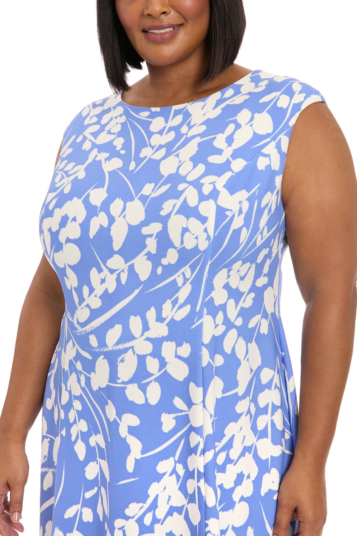 London Times Crew Neck Zipper Back Floral Print Fit & Flare Scuba Dress (Plus Size)-3