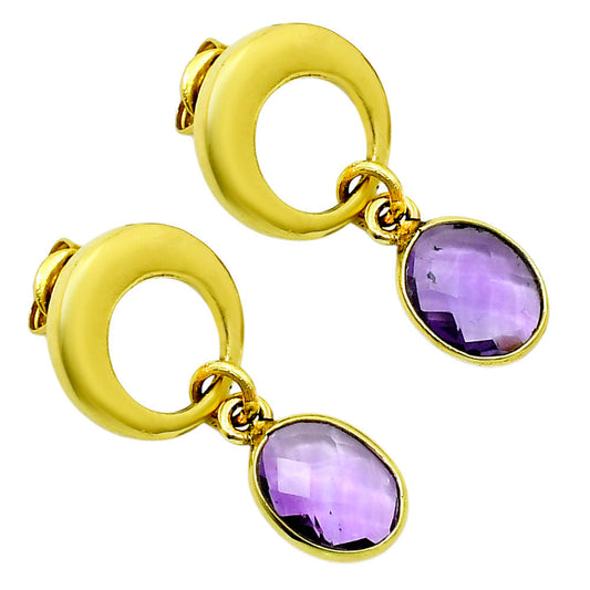 18K Gold Over Brass Natural Amethyst - Brazil  Earrings EM-1259 TE01015-0