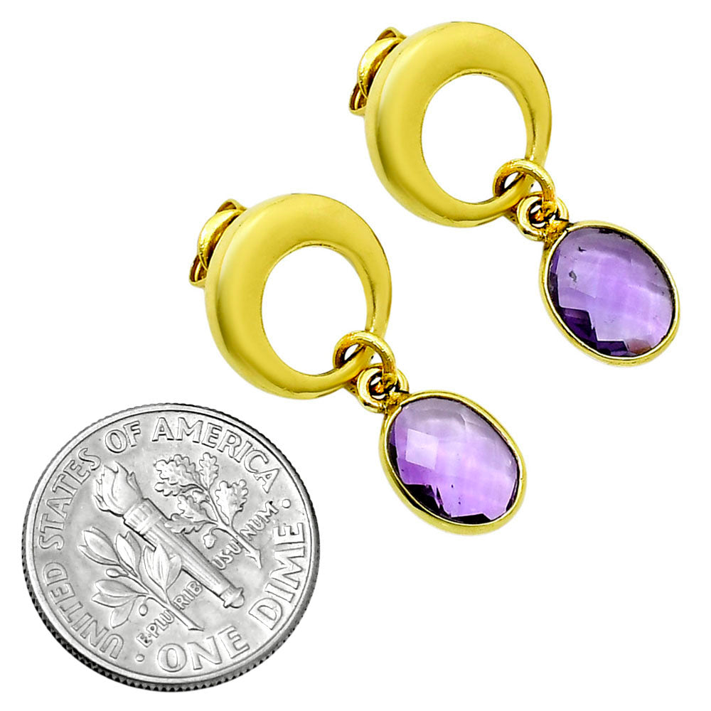 18K Gold Over Brass Natural Amethyst - Brazil  Earrings EM-1259 TE01015-2